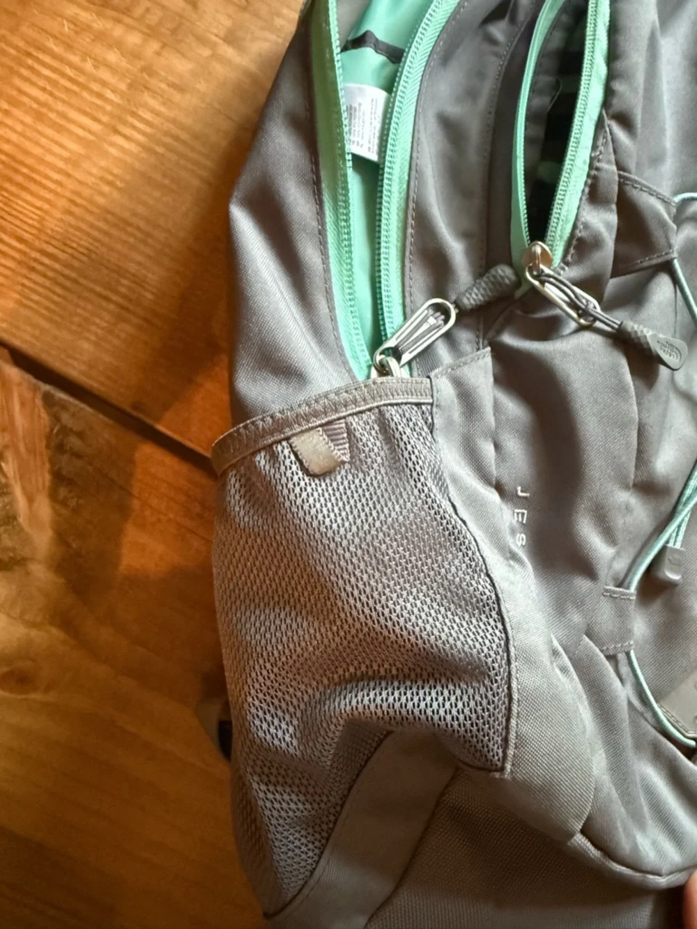 The North Face Gray Backpack with Mint Trim
